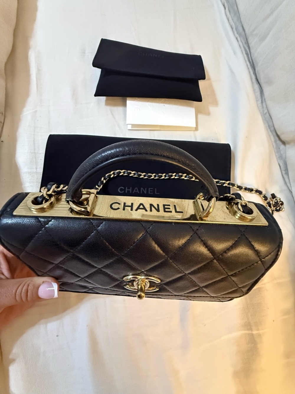 CHANEL (WOC) Quilted Leather Mini Handle Crossbody Bag Gold Hardware w/ receipt - Picture 2 of 7